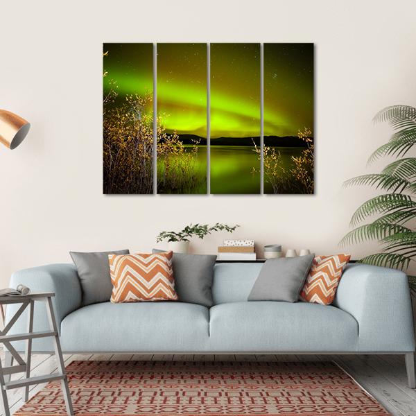 Northern Lights Over Lake Canvas Wall Art-4 Horizontal-Gallery Wrap-34" x 24"-Tiaracle