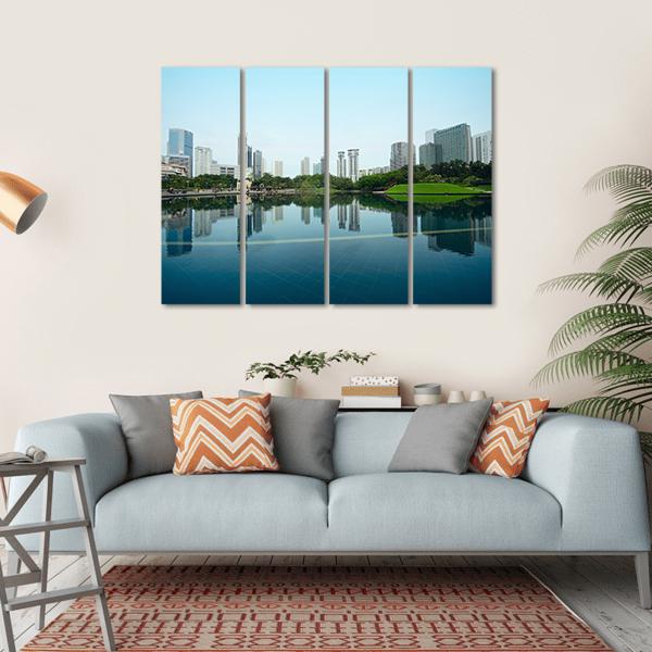 City Reflection In Water Canvas Wall Art-1 Piece-Gallery Wrap-36" x 24"-Tiaracle