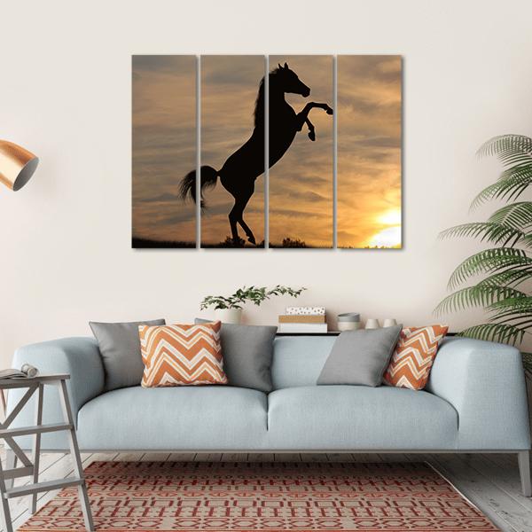 Horse In Sunset Canvas Wall Art-4 Horizontal-Gallery Wrap-34" x 24"-Tiaracle
