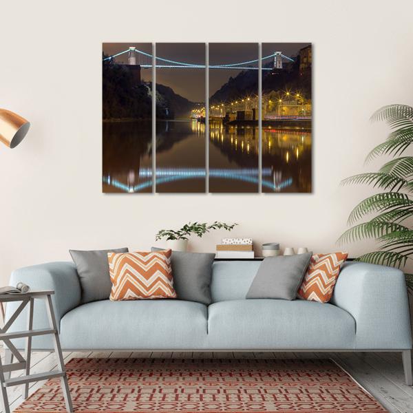 Clifton Bridge At Night Canvas Wall Art-4 Horizontal-Gallery Wrap-34" x 24"-Tiaracle
