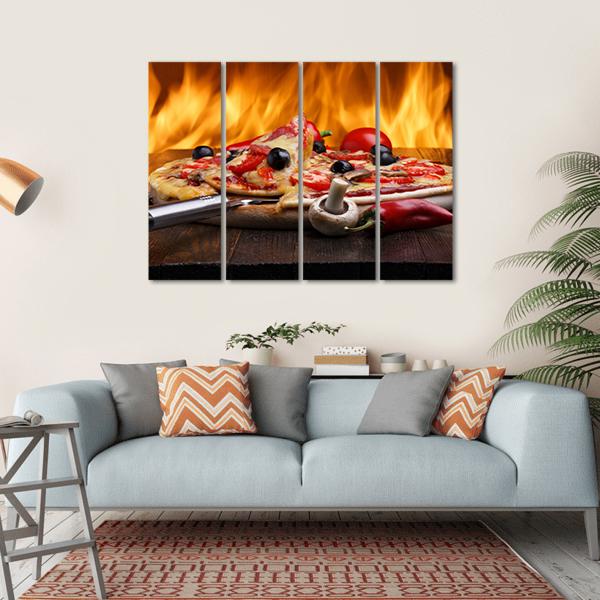 Hot Pizza With Oven Fire Canvas Wall Art-4 Horizontal-Gallery Wrap-34" x 24"-Tiaracle