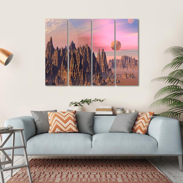 Rocky Mountains And Planets Canvas Wall Art-1 Piece-Gallery Wrap-36" x 24"-Tiaracle