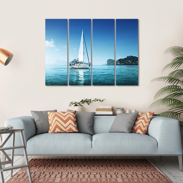 Yacht And Blue Water Ocean Canvas Wall Art-4 Horizontal-Gallery Wrap-34" x 24"-Tiaracle