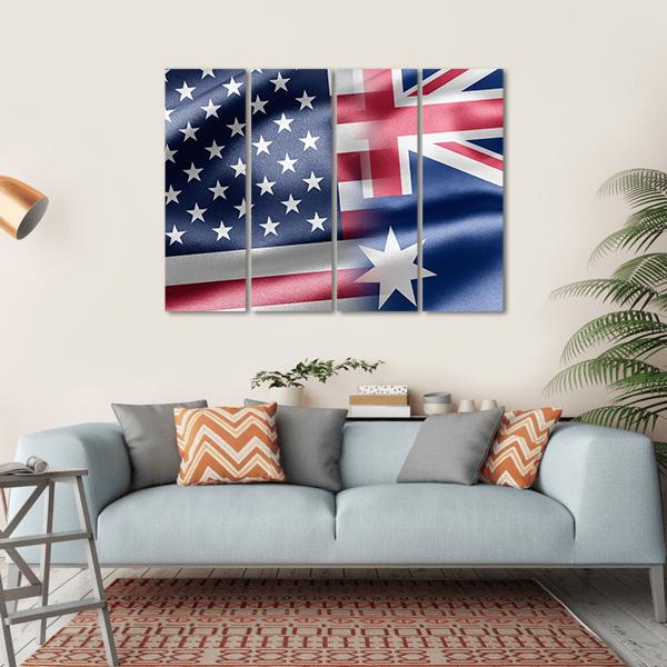 USA And Australia Flag Canvas Wall Art-4 Horizontal-Gallery Wrap-34" x 24"-Tiaracle