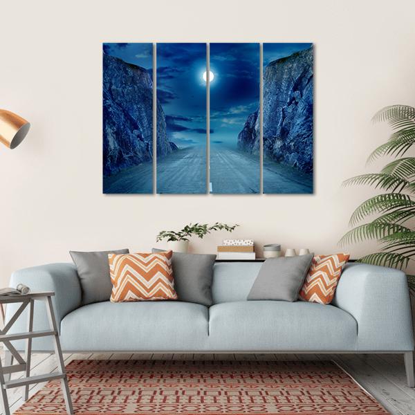 Road To Moon Canvas Wall Art-1 Piece-Gallery Wrap-36" x 24"-Tiaracle