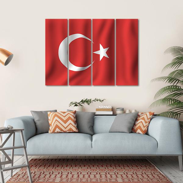 Waving Turkish Flag Canvas Wall Art-4 Horizontal-Gallery Wrap-34" x 24"-Tiaracle