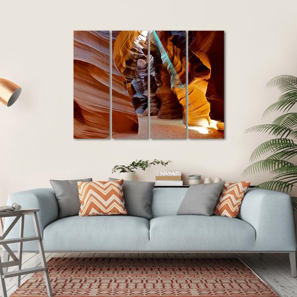Sun Light Beam Shining Through The Upper Antelope Slot Canyon Canvas Wall Art-4 Horizontal-Gallery Wrap-34" x 24"-Tiaracle
