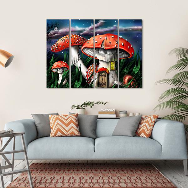 Magical Mushrooms In Forest Canvas Wall Art-4 Horizontal-Gallery Wrap-34" x 24"-Tiaracle