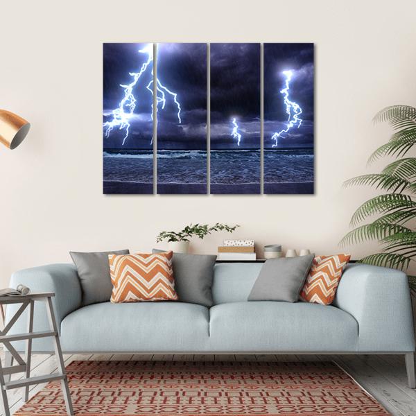 Storm On The Sea With Lightnings Canvas Wall Art-4 Horizontal-Gallery Wrap-34" x 24"-Tiaracle