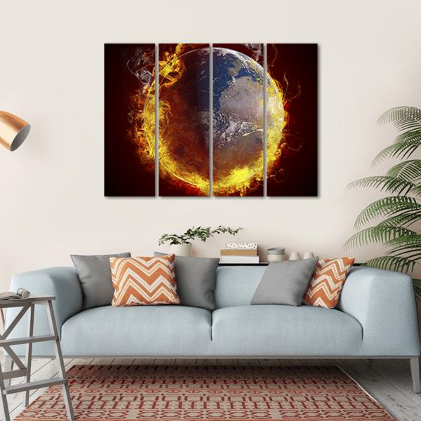 Burning Planet Earth Canvas Wall Art-4 Horizontal-Gallery Wrap-34" x 24"-Tiaracle