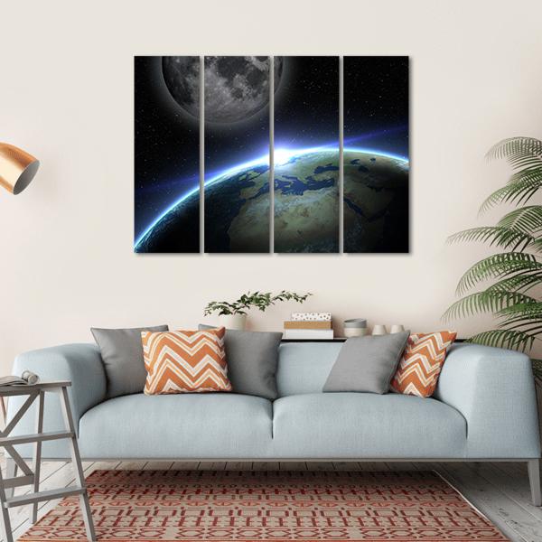Earth &amp; Moon Canvas Wall Art-4 Horizontal-Gallery Wrap-34" x 24"-Tiaracle