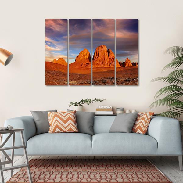 Sunset In Sahara Desert Canvas Wall Art-4 Horizontal-Gallery Wrap-34" x 24"-Tiaracle