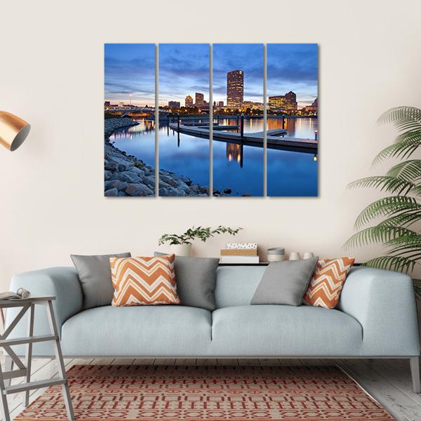 Milwaukee Skyline & City Canvas Wall Art-4 Horizontal-Gallery Wrap-34" x 24"-Tiaracle