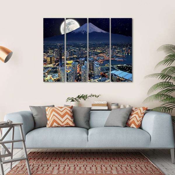 Surreal View Of Yokohama City Canvas Wall Art-4 Horizontal-Gallery Wrap-34" x 24"-Tiaracle