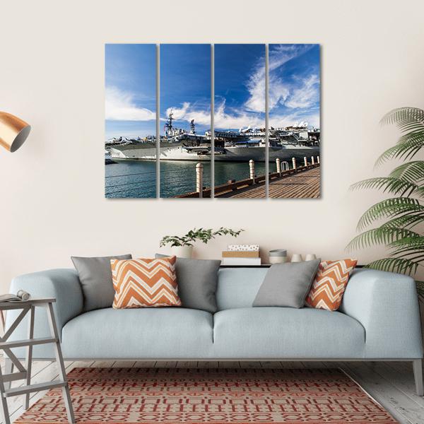 USS Midway Aircraft Carrier Canvas Wall Art-4 Horizontal-Gallery Wrap-34" x 24"-Tiaracle