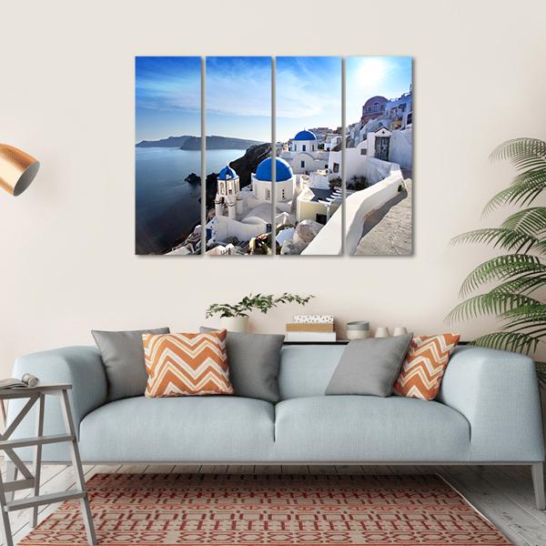 Santorini With Churches Canvas Wall Art-4 Horizontal-Gallery Wrap-34" x 24"-Tiaracle