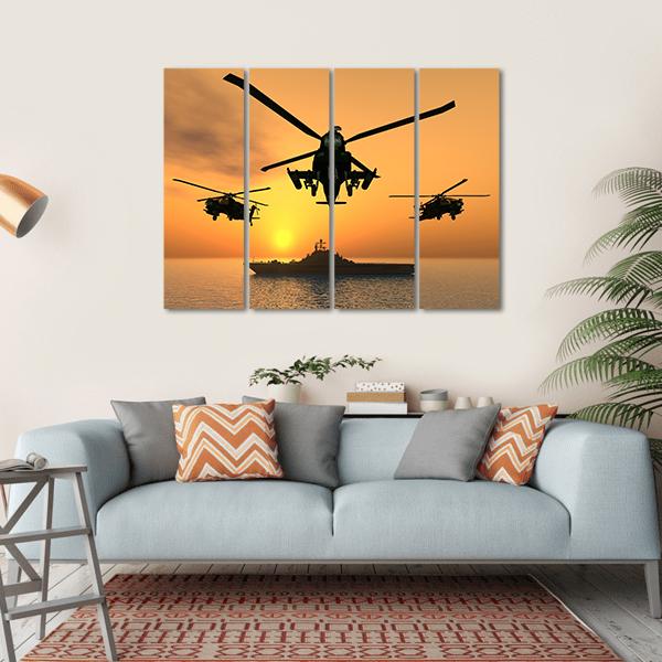 Three Apache Helicopters Canvas Wall Art-4 Horizontal-Gallery Wrap-34" x 24"-Tiaracle