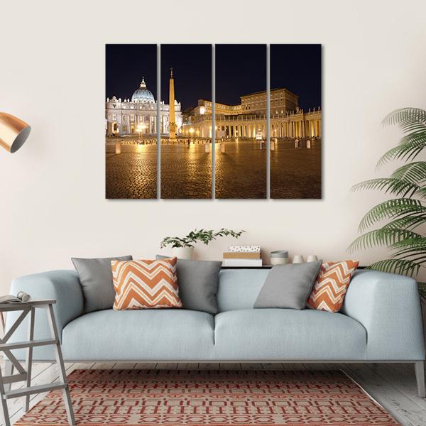 Saint Peter's Square At Night Vatican Canvas Wall Art-4 Horizontal-Gallery Wrap-34" x 24"-Tiaracle