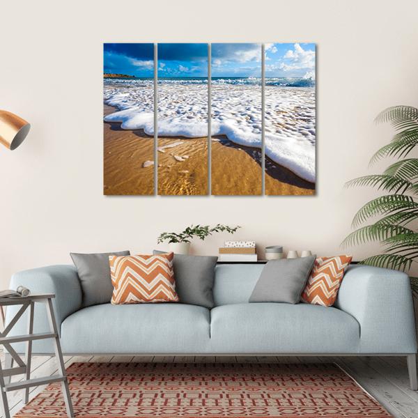 Waves Wash Over Golden Sand On Australian Beach Canvas Wall Art-4 Horizontal-Gallery Wrap-34" x 24"-Tiaracle