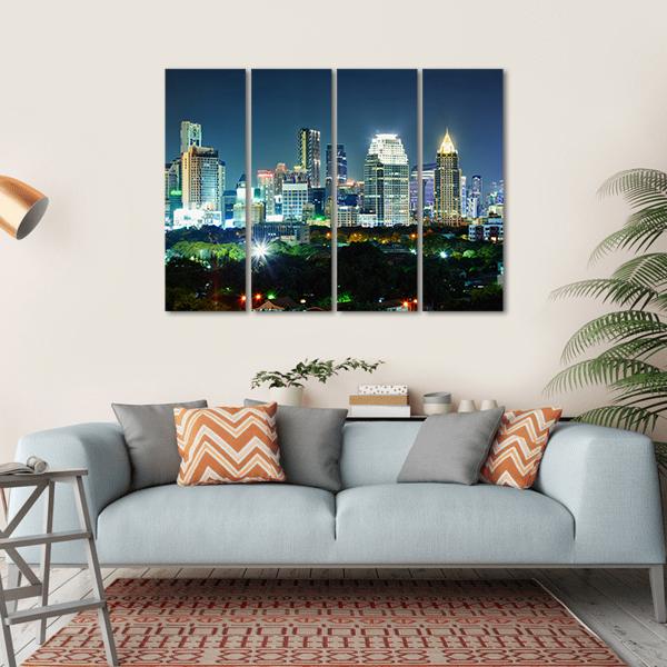 Bangkok City At Night Canvas Wall Art-4 Horizontal-Gallery Wrap-34" x 24"-Tiaracle