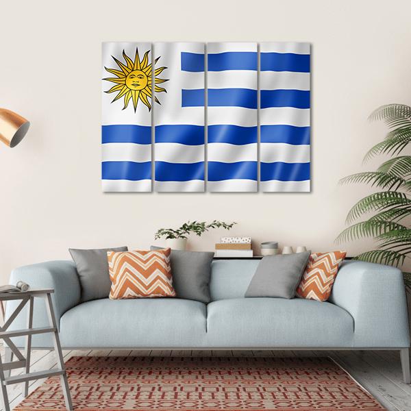Uruguay Flag On Satin Texture Canvas Wall Art-4 Horizontal-Gallery Wrap-34" x 24"-Tiaracle