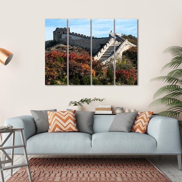 Great Wall In Autumn Canvas Wall Art-4 Horizontal-Gallery Wrap-34" x 24"-Tiaracle