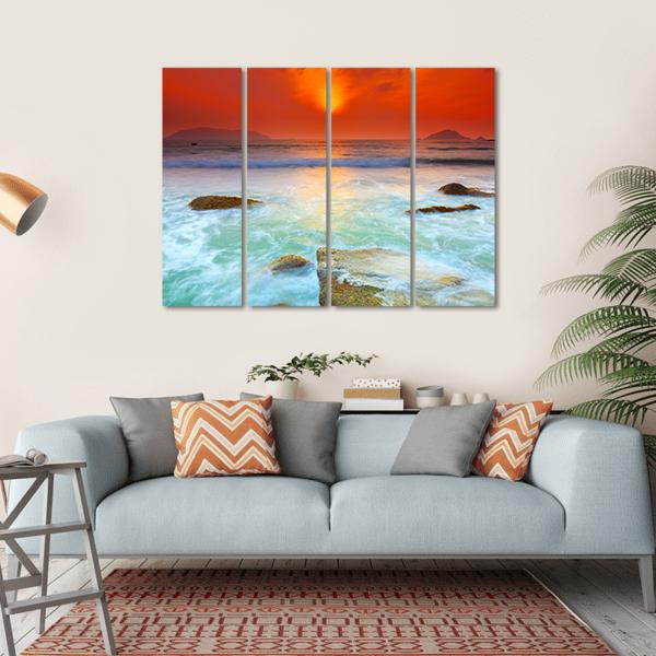 Sunrise Over The Sea Canvas Wall Art-4 Horizontal-Gallery Wrap-34" x 24"-Tiaracle