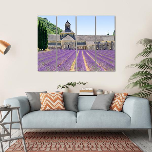 Sénanque Abbey And Lavender Flowers Canvas Wall Art-4 Horizontal-Gallery Wrap-34" x 24"-Tiaracle