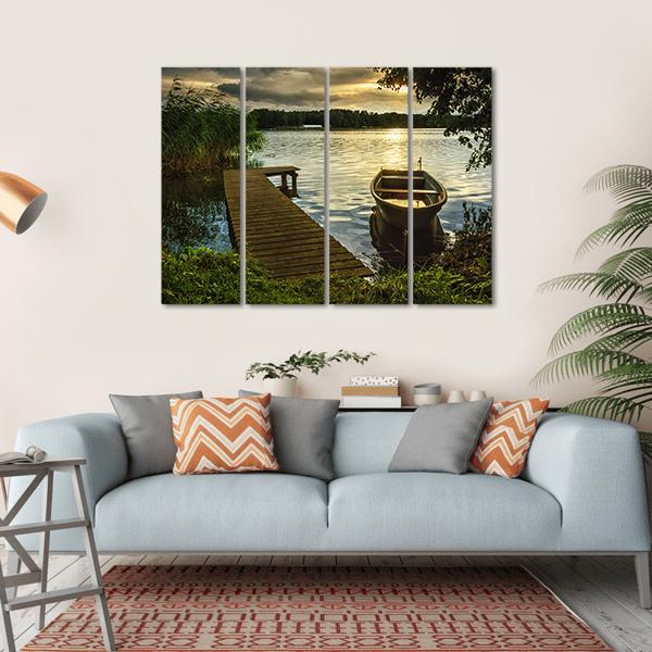Sunset On A Lake Canvas Wall Art-4 Horizontal-Gallery Wrap-34" x 24"-Tiaracle