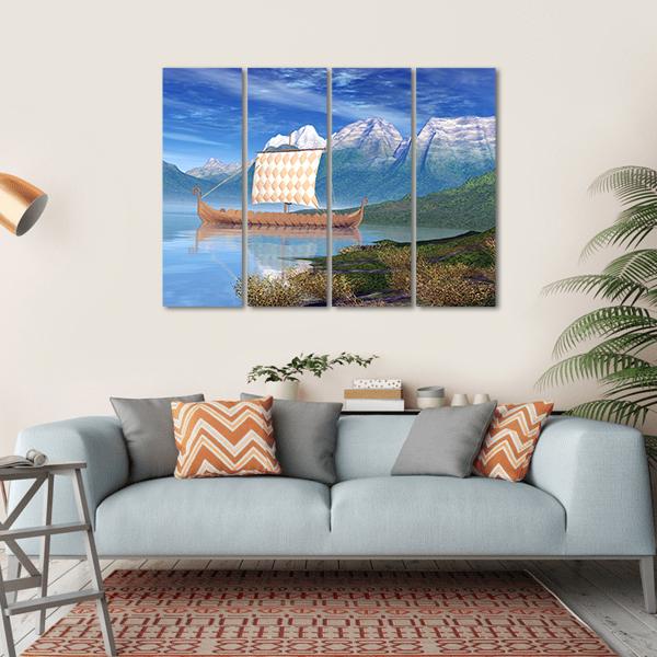 View Of Viking Ship Canvas Wall Art-4 Horizontal-Gallery Wrap-34" x 24"-Tiaracle