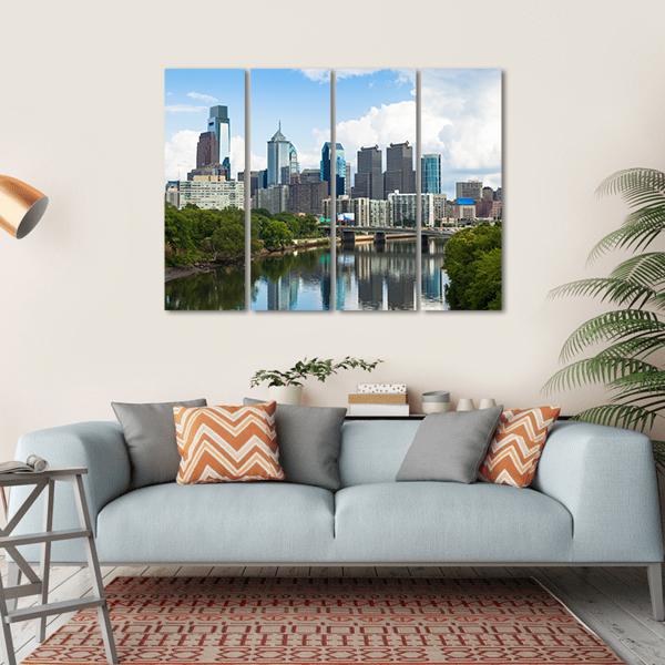 Skyline View Of Philadelphia Canvas Wall Art-4 Horizontal-Gallery Wrap-34" x 24"-Tiaracle
