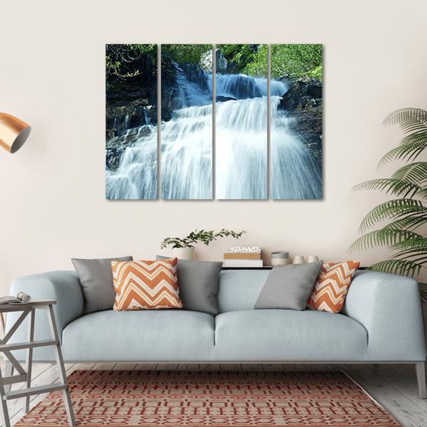 Mountain Waterfall Glacier Canvas Wall Art-4 Horizontal-Gallery Wrap-34" x 24"-Tiaracle