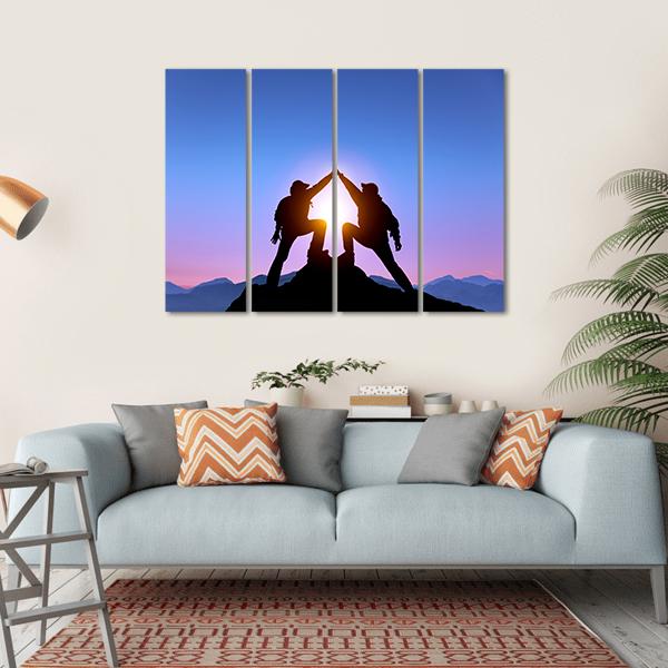 Silhouette Of Two Man With Success Canvas Wall Art-4 Horizontal-Gallery Wrap-34" x 24"-Tiaracle