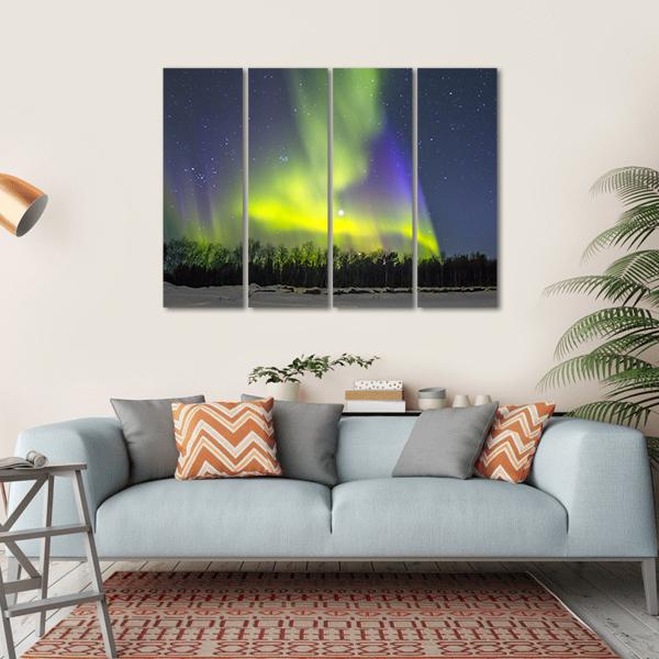 Northern Lights Over Snowscape Canvas Wall Art-4 Horizontal-Gallery Wrap-34" x 24"-Tiaracle