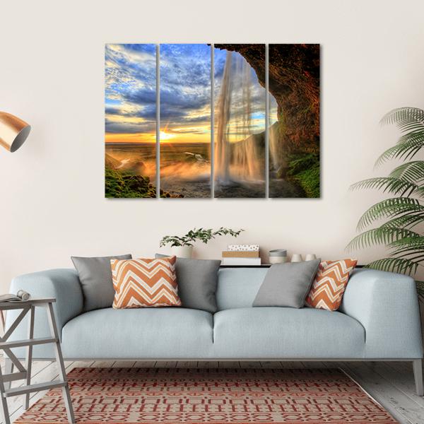 Seljalandfoss Waterfall At Sunset In Iceland Canvas Wall Art-4 Horizontal-Gallery Wrap-34" x 24"-Tiaracle