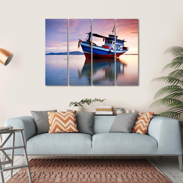 Thai Fishing Boat Canvas Wall Art-4 Horizontal-Gallery Wrap-34" x 24"-Tiaracle