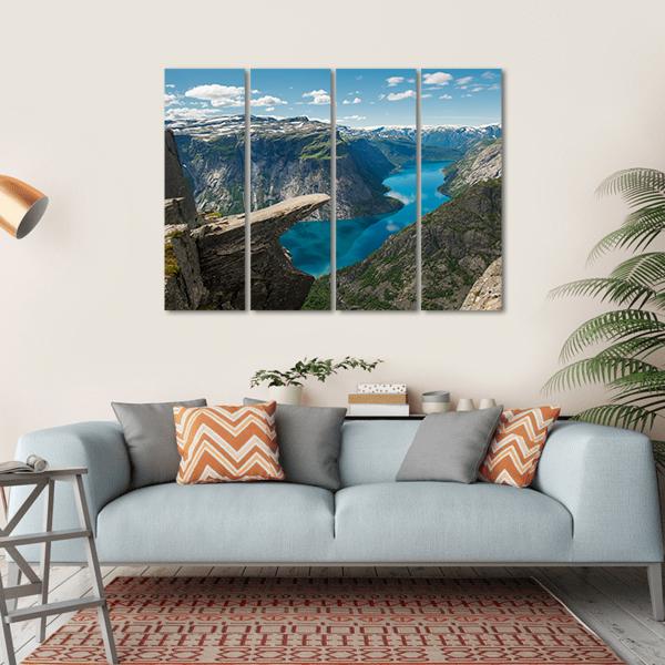 Trolltunga Rock Formation Canvas Wall Art-4 Horizontal-Gallery Wrap-34" x 24"-Tiaracle
