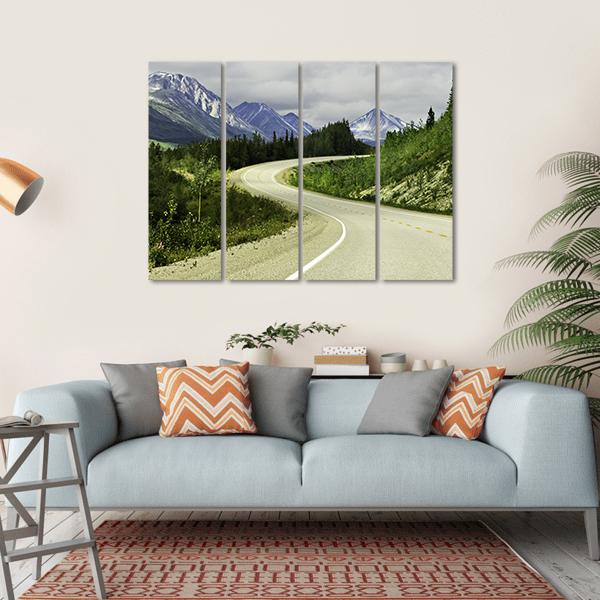 Road In Mountain Alaska Canvas Wall Art-4 Horizontal-Gallery Wrap-34" x 24"-Tiaracle