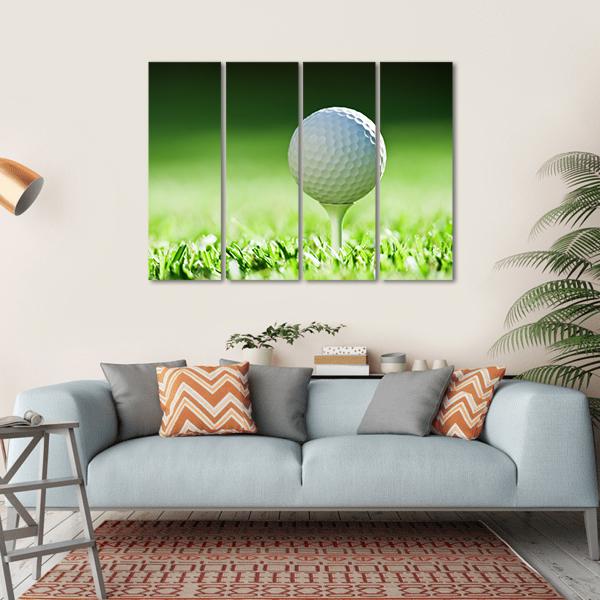 輸入雑貨　ゴルフ　パット&ボール入り　オブジェ　アートパネル Dimpled Golf Ball on White Tee in Grass Canvas Wall Art - Tiaracle