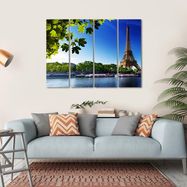 Eiffel Tower In Sunrise Time Canvas Wall Art-4 Horizontal-Gallery Wrap-34" x 24"-Tiaracle