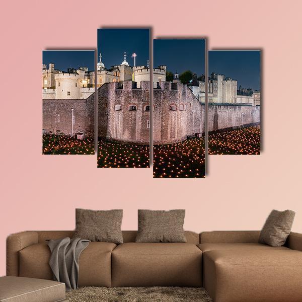 Tower Of London Flames Canvas Wall Art-4 Pop-Gallery Wrap-50" x 32"-Tiaracle