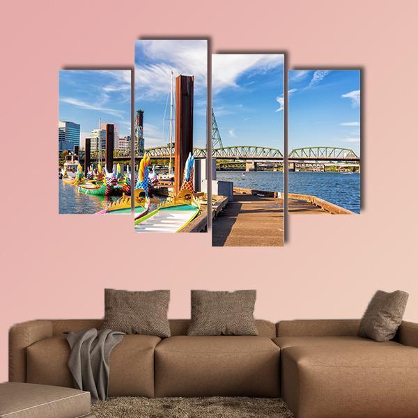 Dragon Boats Canvas Wall Art-4 Pop-Gallery Wrap-50" x 32"-Tiaracle