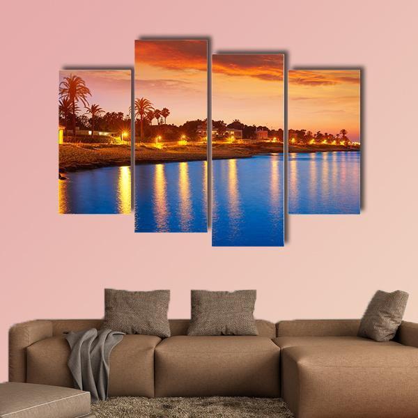 Denia Sunset Skyline Canvas Wall Art-4 Pop-Gallery Wrap-50" x 32"-Tiaracle