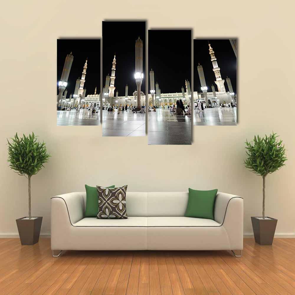 Prophet Mosque Night View Canvas Wall Art-4 Pop-Gallery Wrap-34" x 20"-Tiaracle