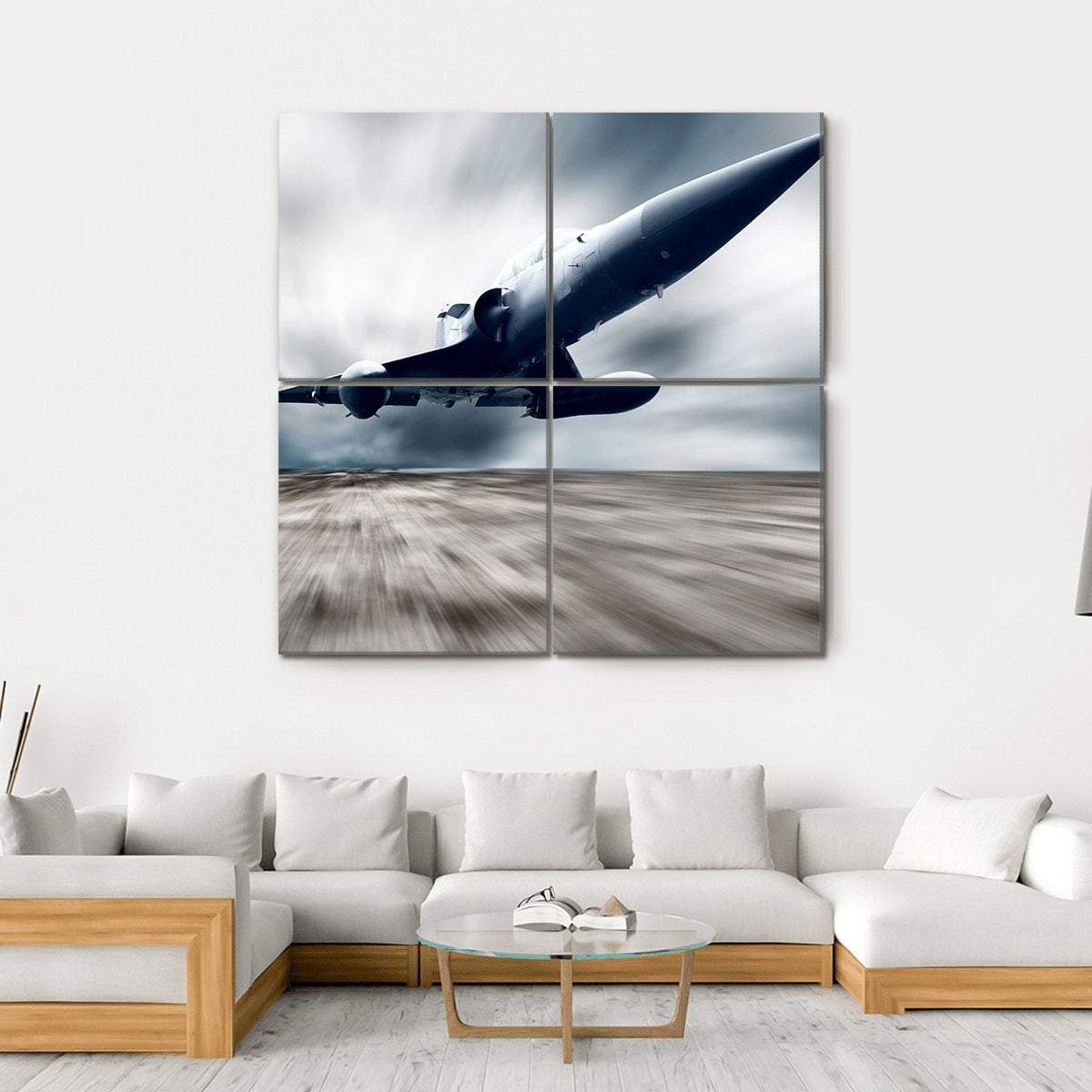 Military Airplane Taking Off Canvas Wall Art-4 Square-Gallery Wrap-17" x 17"-Tiaracle