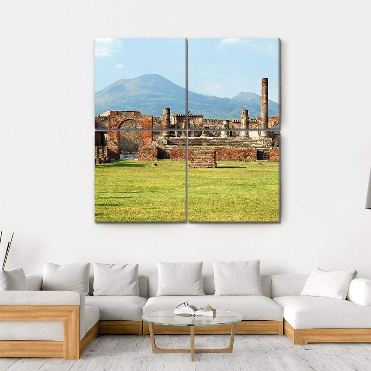 Pompei Ruins In Italy With Mount Vesuvius Canvas Wall Art-4 Square-Gallery Wrap-17" x 17"-Tiaracle