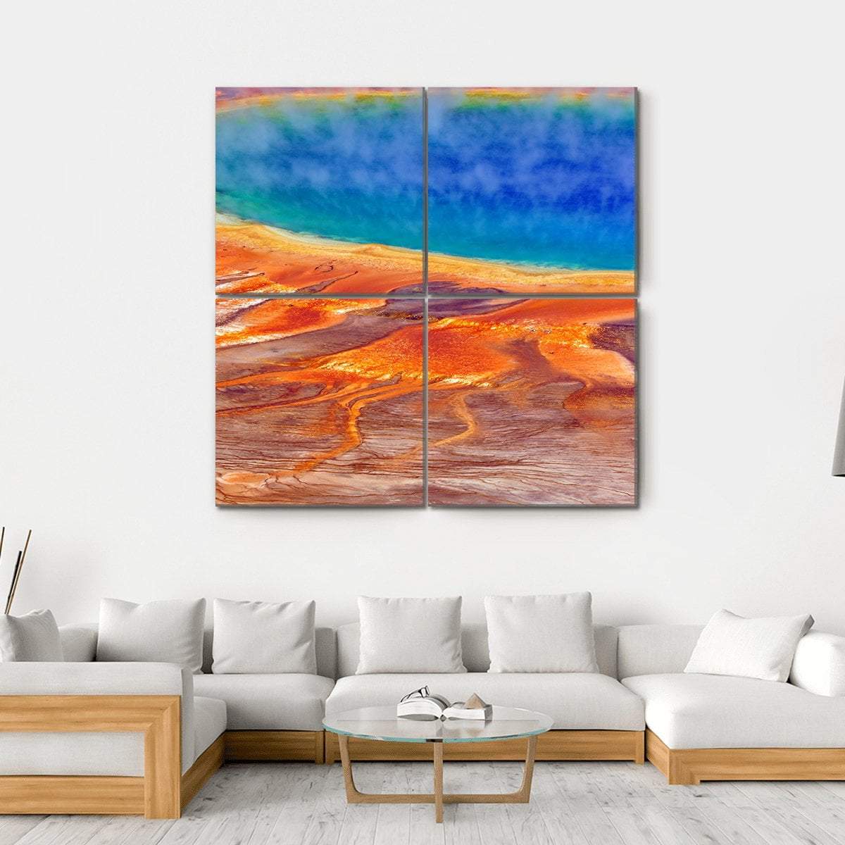 Watercolor Grand Prismatic Spring Canvas Wall Art-4 Square-Gallery Wrap-17" x 17"-Tiaracle