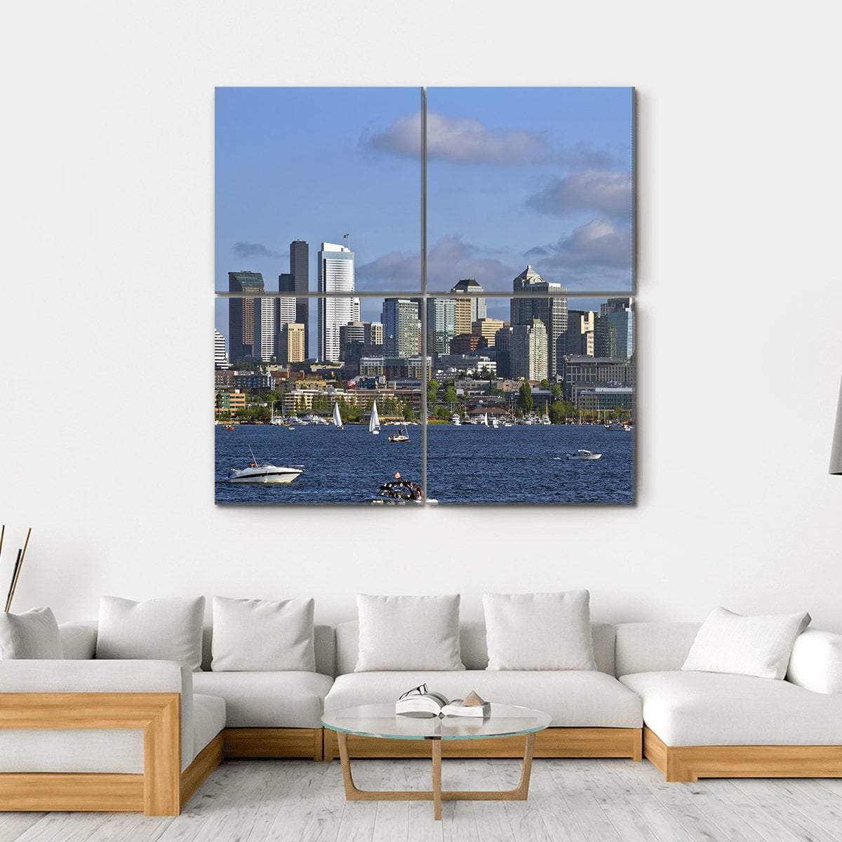 Seattle Washington Skyline On Lake Canvas Wall Art-4 Square-Gallery Wrap-17" x 17"-Tiaracle