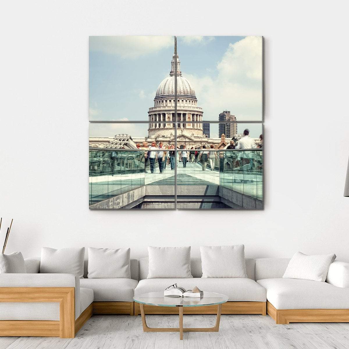 St Paul's Cathedral And Millennium Bridge Canvas Wall Art-4 Square-Gallery Wrap-17" x 17"-Tiaracle