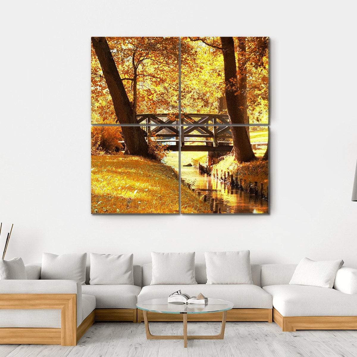 Gold Fall In Park Canvas Wall Art-4 Square-Gallery Wrap-17" x 17"-Tiaracle